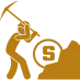 A yellow icon of a person holding a pickaxe, symbolizing work, construction, or mining.