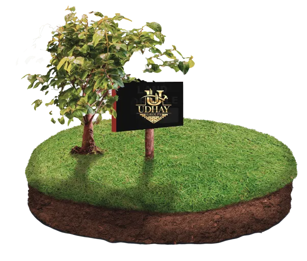 A 3D digital graphic of a floating grass island with a black signpost featuring golden lettering.